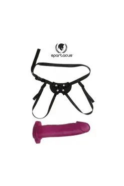 Harnais Nylon Et Gode Rose 17,5 Cm