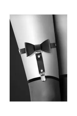 Jarretière Sexy Noeud Papillon Simili Cuir Noir