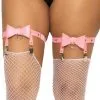 Jarretières Noeud Coeur Rose Cuir Végétalien
