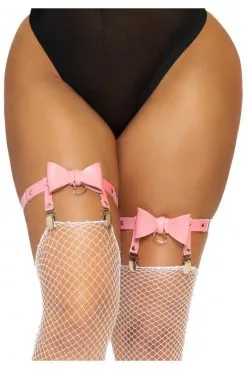 Jarretières Noeud Coeur Rose Cuir Végétalien -SexToys Soldes jarretieres noeud coeur rose cuir vegetalien 2