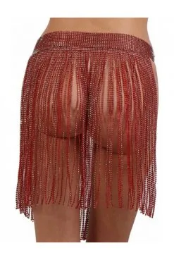 Jupe Sexy Rouge Strass Et Franges -SexToys Soldes jupe sexy rouge strass et franges 2