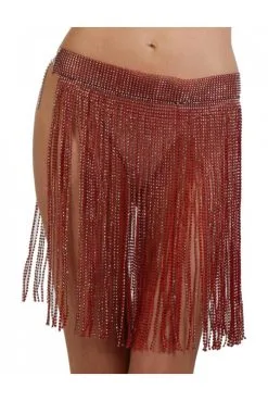Jupe Sexy Rouge Strass Et Franges