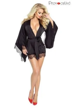 Le Petit Satin Kimono Déshabillé Noir Provocative