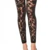Legging Noir Fin Transparent Motif Fleuri