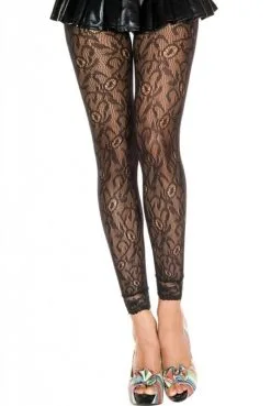 Legging Noir Résille Et Dentelle Florale -SexToys Soldes legging noir resille et dentelle florale 1