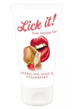 Lubrifiant Gel Massage Végétalien Comestible Fraise/Vin Pétillant 50ml