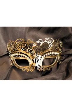 Masque Vénitien Giulia Rigide Doré Avec Strass