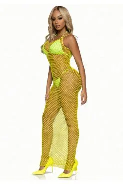 Maxi Robe Résille Longue Jaune -SexToys Soldes maxi robe resille longue jaune 4