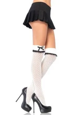 Mi Bas Crochetés à Volant Noir Ou Blanc -SexToys Soldes mi bas crochetes a volant noir ou blanc 2