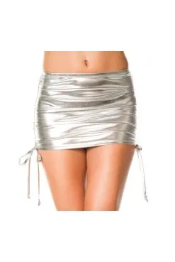 Mini Jupe Droite Effet Métal Argenté