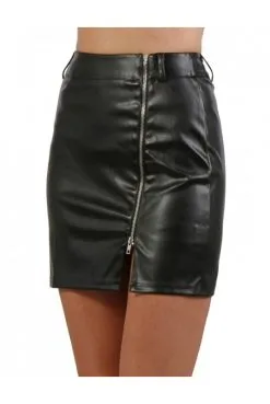 Mini Jupe Noire Simili Cuir Fente Zipée -SexToys Soldes mini jupe noire simili cuir fente zipee 2