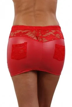 Mini Jupe Taille XL Fetish Rouge Wetlook Taille Dentelle