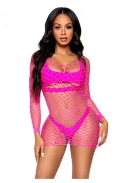 Mini-Robe A Manches Longues Rose Néon