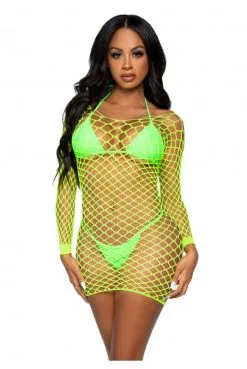 Mini-Robe A Manches Longues Vert Néon