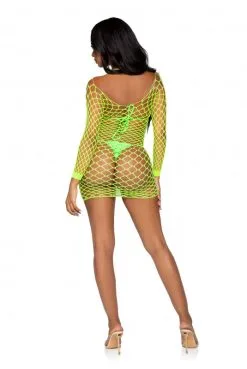 Mini-Robe A Manches Longues Vert Néon -SexToys Soldes mini robe a manches longues vert neon 3