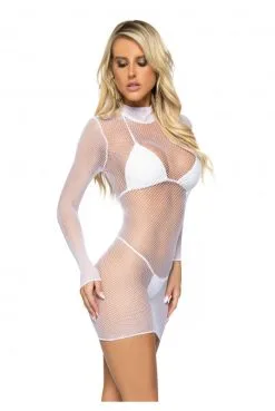 Mini Robe Blanche Libertine Sexy Chic Résille -SexToys Soldes mini robe blanche libertine sexy chic resille 4