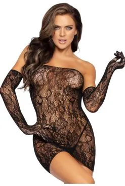 Mini Robe Bustier Dentelle Et Gants Long