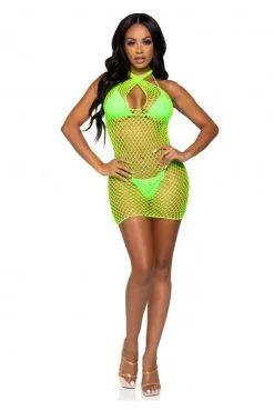 Mini-Robe Dos Nu Filet Vert Néon -SexToys Soldes mini robe dos nu filet vert neon 3
