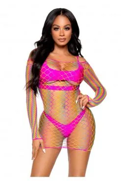 Mini Robe Filet Arc En Ciel Libertine Sexy