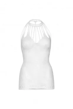 Mini Robe Lingerie Blanche Dentelle Découpes Résille Et Strappy -SexToys Soldes mini robe lingerie blanche dentelle decoupes resille et strappy 3