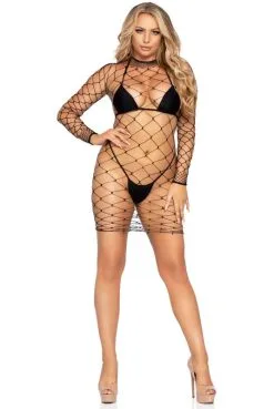 Mini Robe Maxi Résille Manches Longues -SexToys Soldes mini robe maxi resille manches longues 3