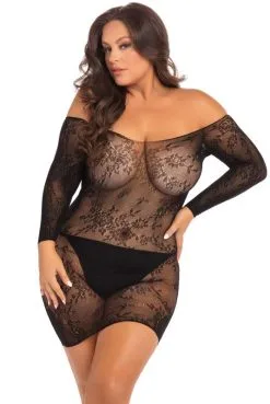Mini Robe Noir Grande Taille Manche Longue Transparente