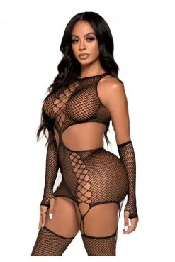 Mini Robe Porte Jarretelles Bas Résille Et Mitaines -SexToys Soldes mini robe porte jarretelles bas resille et mitaines 4