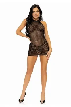 Mini Robe Sexy Noire Dentelle Résille Et Strass -SexToys Soldes mini robe sexy noire dentelle resille et strass 2