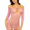 Mini Robe Sexy Résille Coeur Rose Manches Longues