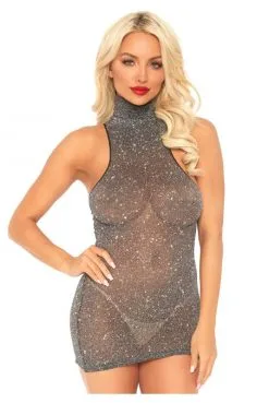 Mini Robe Transparente Lurex Argent Spandex