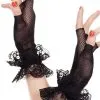 Mitaines Noires Fine Résille Et Volants Dentelle Florale