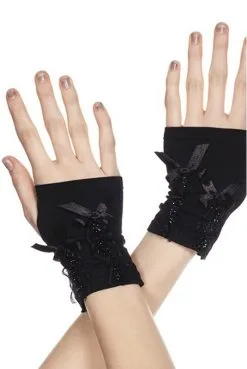 Mitaines Noires Opaques Noeud Satiné