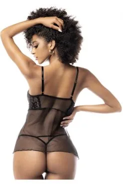 Nuisette Babydoll Fine Résille Noire Transparente Et String -SexToys Soldes nuisette babydoll fine resille noire transparente et string 3