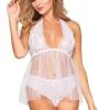Nuisette Blanche Babydoll Dentelle Et Résille Culotte String