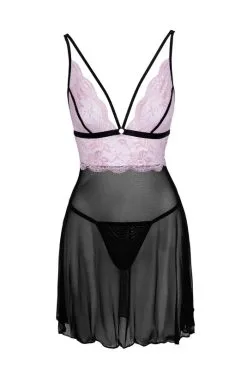 Nuisette Classique Résille Noire Et Dentelle Rose String Noir -SexToys Soldes nuisette classique resille noire et dentelle rose string noir 2