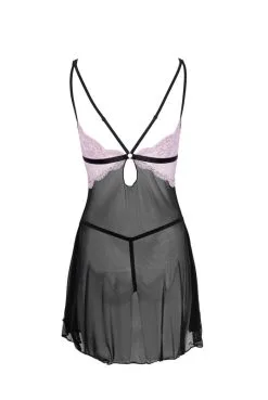 Nuisette Classique Résille Noire Et Dentelle Rose String Noir -SexToys Soldes nuisette classique resille noire et dentelle rose string noir 3