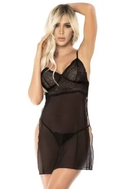 Nuisette Cotés Ouverts Dentelle Et Résille Transparente Noire -SexToys Soldes nuisette cotes ouverts dentelle et resille transparente noire 2