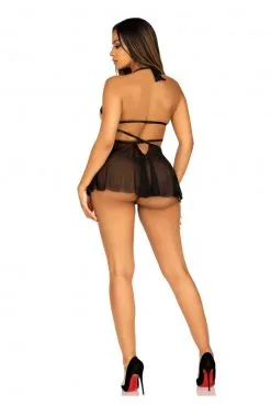 Nuisette En Maille Avec Dentelle Noire -SexToys Soldes nuisette en maille avec dentelle noire 1