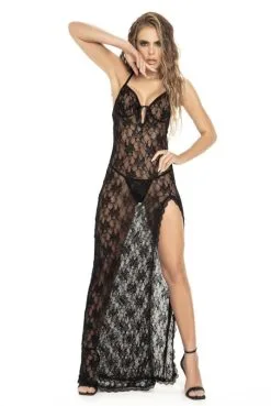 Nuisette Longue Taille M Déshabillé Dentelle Florale String Assorti -SexToys Soldes nuisette longue taille m deshabille dentelle florale string assorti 4