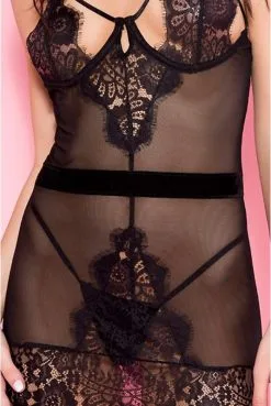 Nuisette Noire Tulle Dentelle Chic -SexToys Soldes nuisette noire tulle dentelle chic 2