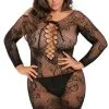 Nuisette Robe Lingerie Grande Taille Fine Résille Manches Longues