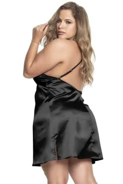 Nuisette Satin Grande Taille Noir Dos Nu Bretelles Croisées -SexToys Soldes nuisette satin grande taille noir dos nu bretelles croisees 3