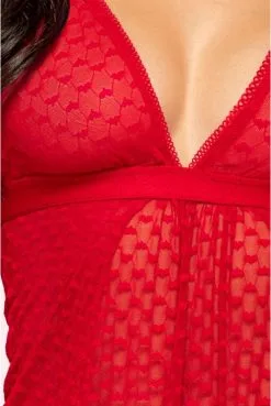 Nuisette Taille M/L Imprimée Petits Coeurs Rouge -SexToys Soldes nuisette taille m l imprimee petits coeurs rouge 2