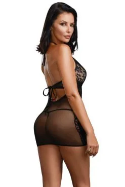 Nuisette Transparente Dentelle Noire -SexToys Soldes nuisette transparente dentelle noire 3