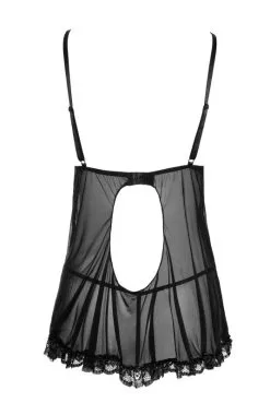 Nuisette Transparente Résille Et Dentelle Noire String -SexToys Soldes nuisette transparente resille et dentelle noire string 3