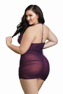 Nuisette Violette Grande Taille Froncée Total Zip -SexToys Soldes nuisette violette grande taille froncee total zip 3