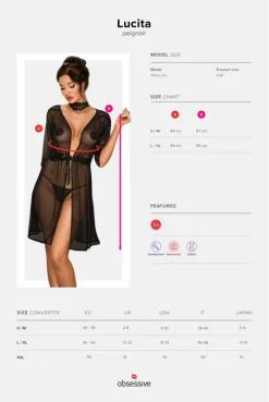 Peignoir Déshabillé Transparent Noir Lucita -SexToys Soldes peignoir deshabille transparent noir lucita 4