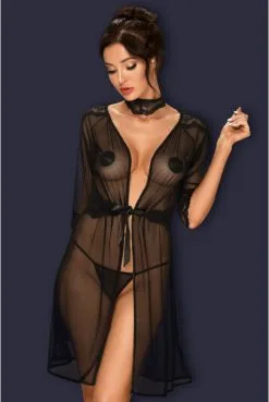 Peignoir Déshabillé Transparent Noir Lucita -SexToys Soldes peignoir deshabille transparent noir lucita 5