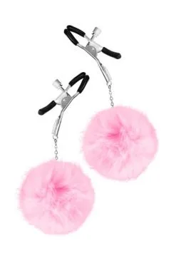 Pinces à Seins Pression Réglable Pompons Roses