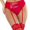 Porte Jarretelles Fetish Hard Chic Wetlook Micro Résille Rouge